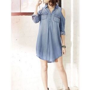 Billy‎ T BT Chambray Blue Denim Jean Sz XS Shirt Dress Cold Shoulder Lightweight